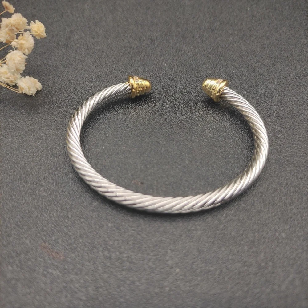 David Yurman Two-Tone Twisted Cable Cuff with Gold Tips